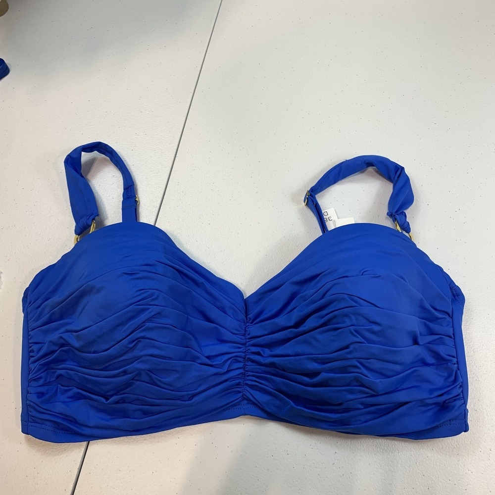 Bleu Rod Beattie Women's Swim Bikini Top 38D Blue Shirred Underwire Swimwear